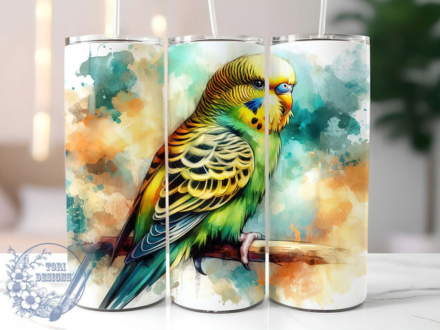 Colorful Parakeet Bird Tumbler, Bird Art Design, Tropical Bird Pattern, Pet Bird Tumbler, Budgie Owner Gift, Colorful Bird Art, Exotic Pet Design Sublimation ToriDesigns 