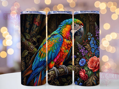 Colorful Parrot Floral 20oz Tumbler, Tropical Bird, Vibrant Feathers, Exotic Flowers, Jungle Theme, Bright Palette, Nature Art, Sublimation Wrap Sublimation SvggirlplusArt 