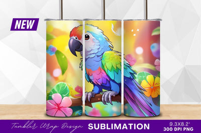 Colorful parrot on branch tumbler png design Sublimation Regulrcrative 