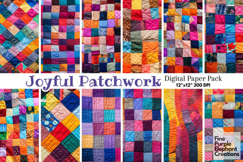 Colorful Patchwork Quilt Fabric Texture Digital Pattern Fine Purple Elephant Creations 