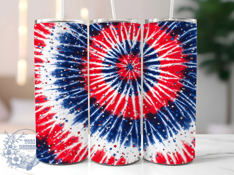 Colorful Patriotic Tie-Dye Tumbler, American Flag Pattern, Patriotic Swirl Design, USA Tie Dye Art, Fourth July Pattern, Red White Blue Cup, Colorful Patriotic Design Sublimation ToriDesigns 