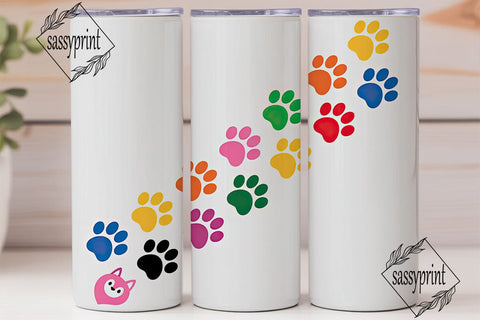 Colorful Paw Prints Tumbler Wrap Sublimation sassyprint 