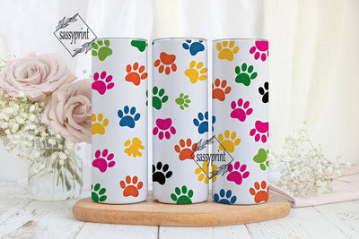 Colorful Paw Prints Tumbler Wrap Sublimation sassyprint 