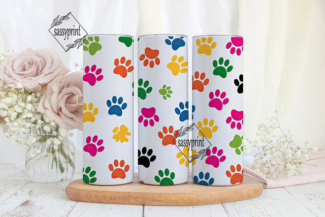 Colorful Paw Prints Tumbler Wrap Sublimation sassyprint 