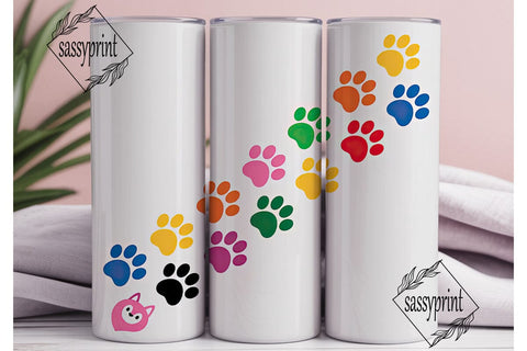 Colorful Paw Prints Tumbler Wrap Sublimation sassyprint 