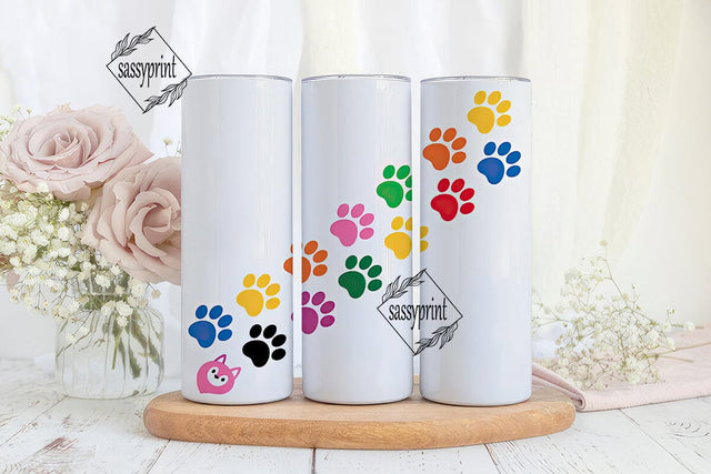 Colorful Paw Prints Tumbler Wrap Sublimation sassyprint 