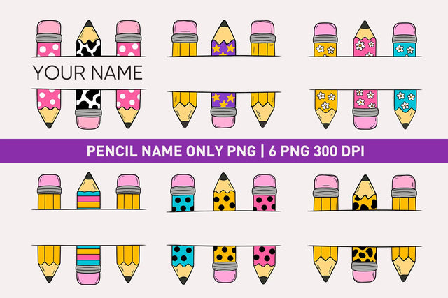 Colorful Pencil Name Frame PNG Set Sublimation KMarinaDesign 