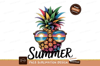 Colorful Pineapple With Sunglasses Summer Vibes Design Sublimation Designangry 