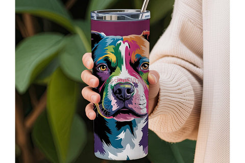 Colorful Pit Bull 20oz Tumbler Wrap Sublimation DesignSVG 