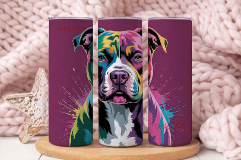 Colorful Pit Bull 20oz Tumbler Wrap Sublimation DesignSVG 