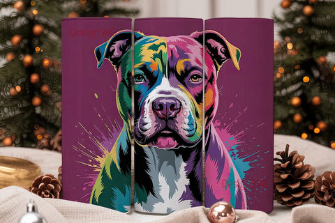 Colorful Pit Bull 20oz Tumbler Wrap Sublimation DesignSVG 