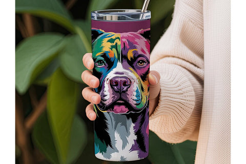 Colorful Pit Bull 20oz Tumbler Wrap Sublimation DesignSVG 