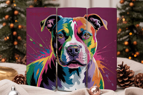 Colorful Pit Bull 20oz Tumbler Wrap Sublimation DesignSVG 