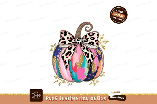 Colorful pumpkin with leopard bow and gold accents Sublimation Designangry 