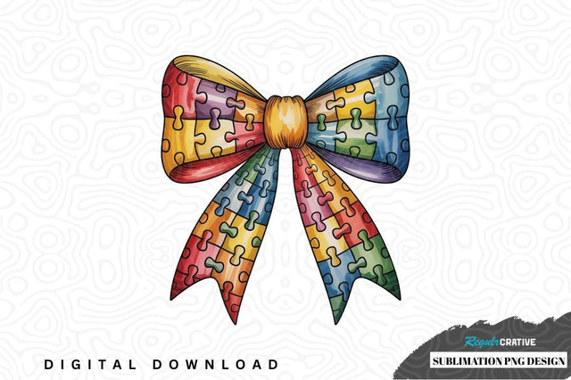 Colorful puzzle piece bow sublimation design Sublimation Regulrcrative 