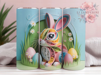 Colorful Quilled Spring Bunny Tumbler, Colorful Spring Bunny Tumbler, Artistic Bunny Wrap, Whimsical Quilled Bunny Wrap, Festive Spring Wrap, Sublimation Design, Trendy Gift Idea Sublimation Li Zamperini 