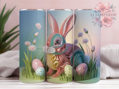 Colorful Quilled Spring Bunny Tumbler, Colorful Spring Bunny Tumbler, Artistic Bunny Wrap, Whimsical Quilled Bunny Wrap, Festive Spring Wrap, Sublimation Design, Trendy Gift Idea Sublimation Li Zamperini 