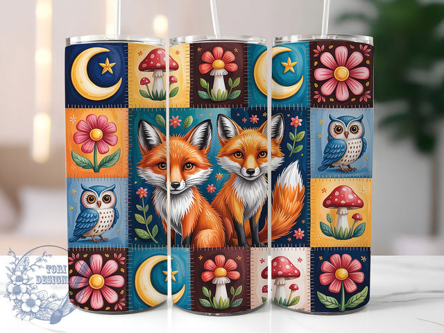 Colorful Quilt Fox Tumbler, Animal Wrap, Colorful Design, Sublimation Art, 20oz Tumbler, Wildlife Theme, Cozy Style Sublimation ToriDesigns 