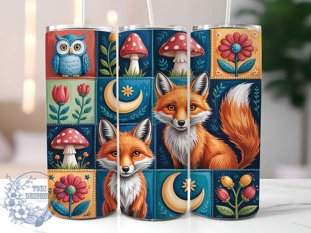 Colorful Quilt Fox Tumbler, Animal Wrap, Colorful Design, Sublimation Art, 20oz Tumbler, Wildlife Theme, Cozy Style Sublimation ToriDesigns 