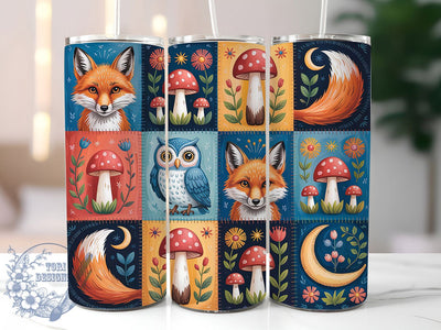 Colorful Quilt Fox Tumbler, Animal Wrap, Colorful Design, Sublimation Art, 20oz Tumbler, Wildlife Theme, Cozy Style Sublimation ToriDesigns 