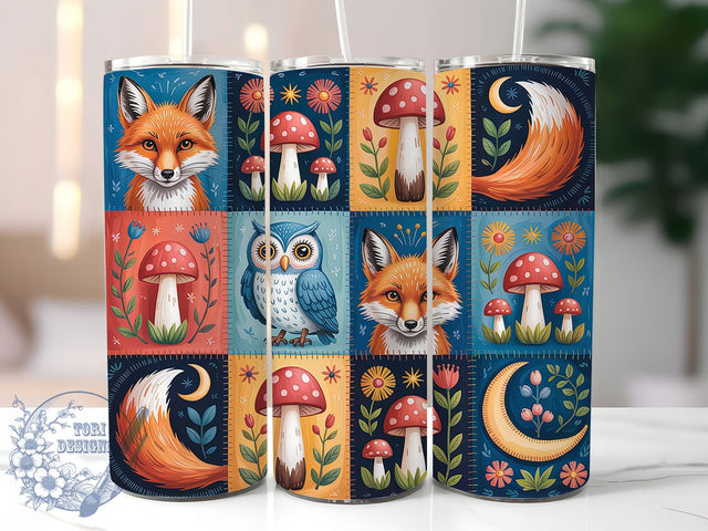 Colorful Quilt Fox Tumbler, Animal Wrap, Colorful Design, Sublimation Art, 20oz Tumbler, Wildlife Theme, Cozy Style Sublimation ToriDesigns 
