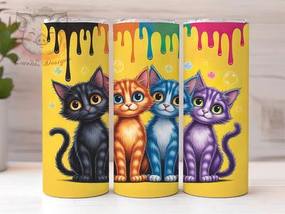 Colorful Quirky Cat Tumbler, Quirky Cats Tumbler, Cute 20oz Wrap, Sublimation Design, Stylish Gift Idea, Fun Cat Wrap, Artistic Cat Tumbler Sublimation Lara' s Designs 