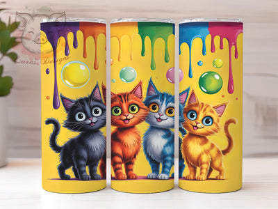 Colorful Quirky Cat Tumbler, Quirky Cats Tumbler, Cute 20oz Wrap, Sublimation Design, Stylish Gift Idea, Fun Cat Wrap, Artistic Cat Tumbler Sublimation Lara' s Designs 