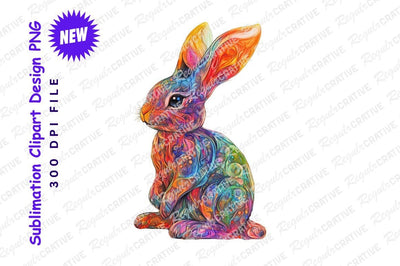Colorful rabbit illustration digital art clipart png Sublimation Regulrcrative 