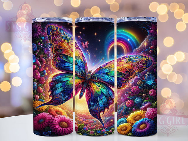 Colorful Rainbow Butterfly Tumbler, Colorful Tumbler, Stylish 20oz Wrap, Sublimation Design, Trendy Gift Idea, Vibrant Butterfly Wrap, Rustic Rainbow Tumbler Sublimation SvggirlplusArt 