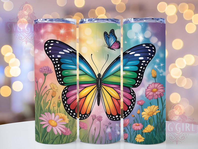 Colorful Rainbow Butterfly Tumbler, Colorful Tumbler, Stylish 20oz Wrap, Sublimation Design, Trendy Gift Idea, Vibrant Butterfly Wrap, Rustic Rainbow Tumbler Sublimation SvggirlplusArt 