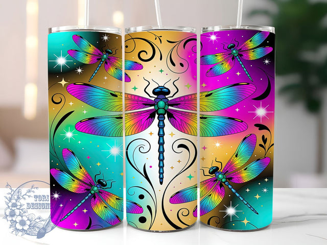 Colorful Rainbow Dragonfly Tumbler, Colorful Insect Pattern, Whimsical Nature Design, 20Oz Sublimation Wrap, Artistic Dragonfly Art, Vibrant Wing Texture, Tumbler Sublimation Sublimation ToriDesigns 