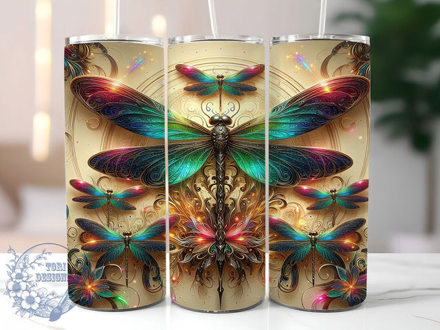 Colorful Rainbow Dragonfly Tumbler, Colorful Insect Pattern, Whimsical Nature Design, 20Oz Sublimation Wrap, Artistic Dragonfly Art, Vibrant Wing Texture, Tumbler Sublimation Sublimation ToriDesigns 