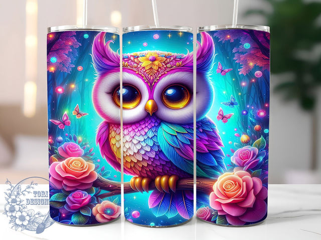 Colorful Rainbow Floral Owl Tumbler, Floral Wrap, Colorful Design, Sublimation Art, 20oz Tumbler, Nature Theme, Whimsical Style Sublimation ToriDesigns 