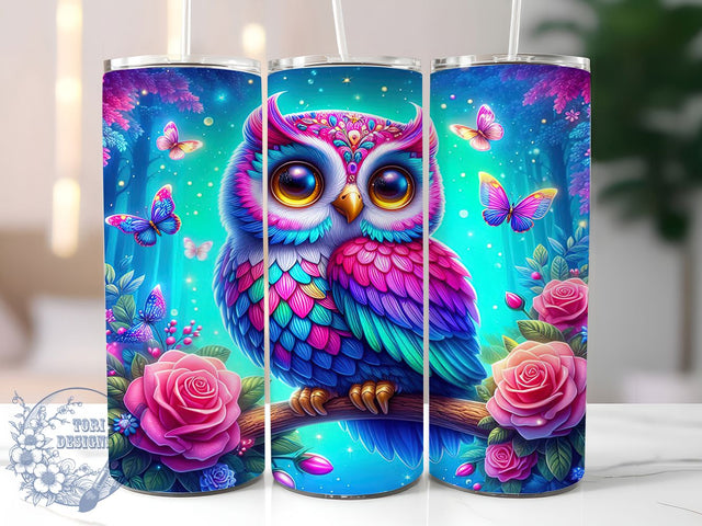 Colorful Rainbow Floral Owl Tumbler, Floral Wrap, Colorful Design, Sublimation Art, 20oz Tumbler, Nature Theme, Whimsical Style Sublimation ToriDesigns 