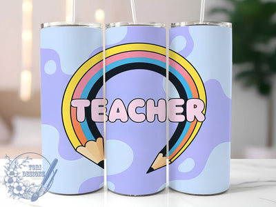 Colorful Rainbow Teacher Tumbler, Teacher Appreciation, Colorful Teacher Design, Rainbow Teacher Art, Cute Teacher Gift, 20oz Tumbler, Sublimation Design Sublimation ToriDesigns 