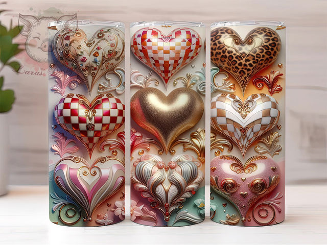 Colorful Rainbow Valentine Hearts Tumbler, Rainbow Valentine Pattern, Bright Love Heart Design, 20Oz Sublimation Wrap, Cheerful Romantic Art, Vibrant Heart Texture, Tumbler Sublimation Sublimation Lara' s Designs 