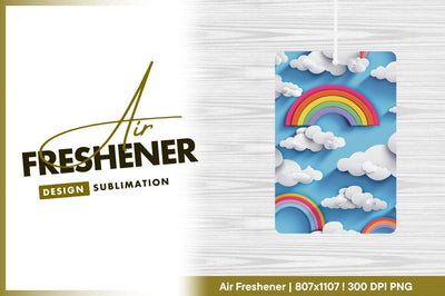 Colorful Rainbows and White Paper Clouds on a Bright Blue Background Sublimation Regulrcrative 