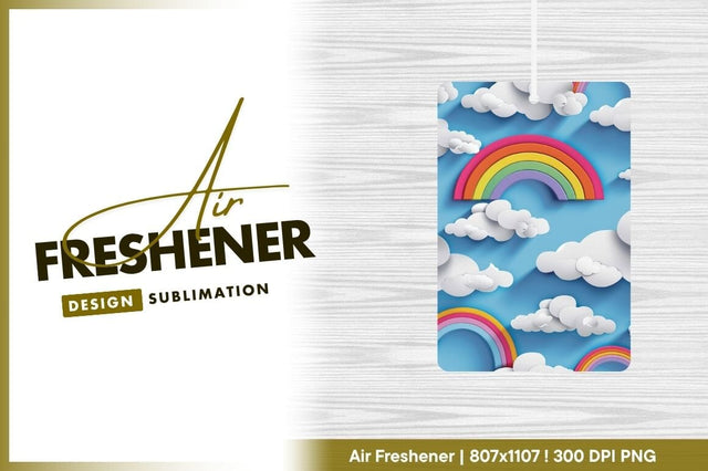 Colorful Rainbows and White Paper Clouds on a Bright Blue Background Sublimation Regulrcrative 