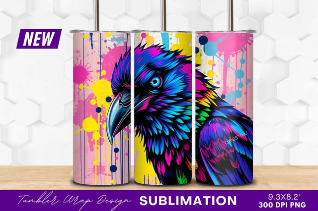 Colorful Raven Bird Art Tumbler Png Sublimation Regulrcrative 