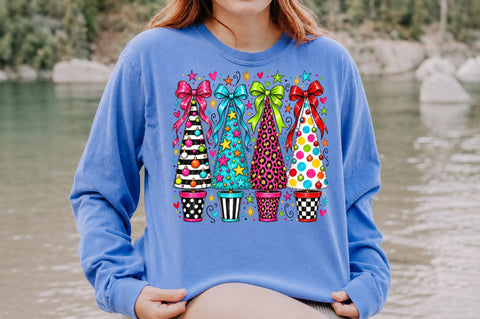 Colorful Retro Christmas Trees PNG Sublimation nirmal108roy 