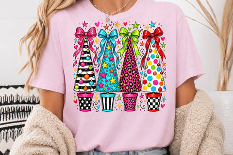 Colorful Retro Christmas Trees PNG Sublimation nirmal108roy 