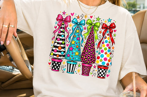 Colorful Retro Christmas Trees PNG Sublimation nirmal108roy 