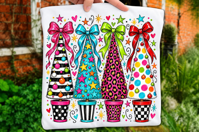 Colorful Retro Christmas Trees PNG Sublimation nirmal108roy 