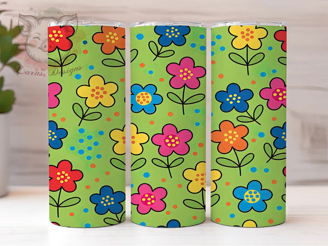 Colorful Retro Groovy Floral Tumbler, Retro Flower, Groovy Wrap, Sublimation Art, 20oz Tumbler, Vintage Theme, Bright Style Sublimation Lara' s Designs 