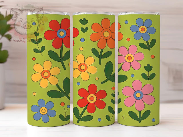 Colorful Retro Groovy Floral Tumbler, Retro Flower, Groovy Wrap, Sublimation Art, 20oz Tumbler, Vintage Theme, Bright Style Sublimation Lara' s Designs 