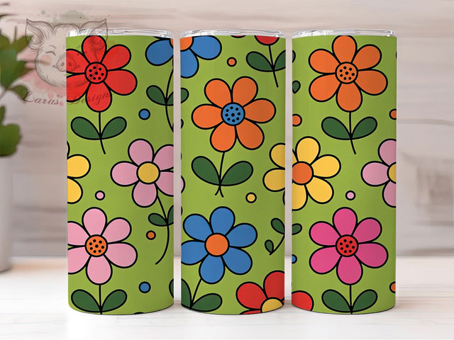 Colorful Retro Groovy Floral Tumbler, Retro Flower, Groovy Wrap, Sublimation Art, 20oz Tumbler, Vintage Theme, Bright Style Sublimation Lara' s Designs 