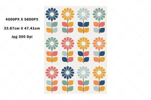 Colorful Retro Modern Floral Art Sublimation Karma Genie Graphics 