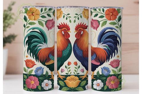 Colorful Rooster Duo Tumbler Wrap Sublimation PixelChick 