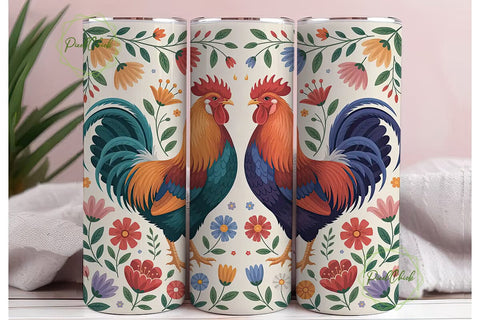 Colorful Rooster Duo Tumbler Wrap Sublimation PixelChick 
