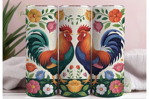 Colorful Rooster Duo Tumbler Wrap Sublimation PixelChick 